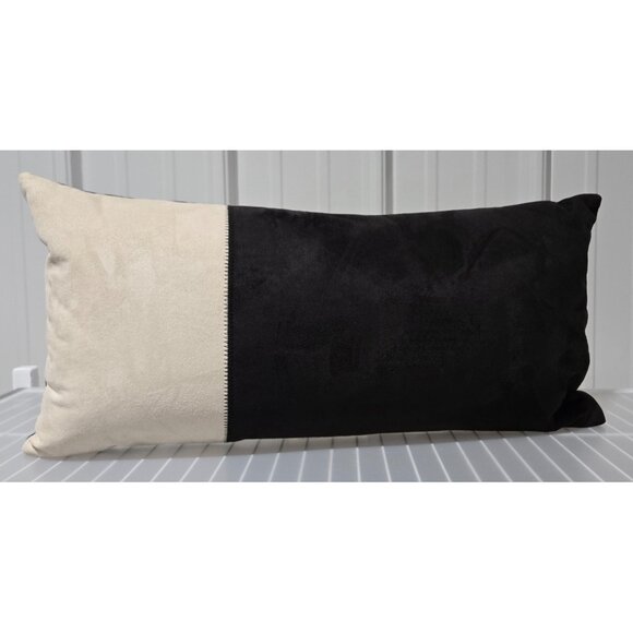 Threshold Black & Cream Colorblock Design Faux Suede Lumbar Accent 24" Pillow - Picture 2 of 6